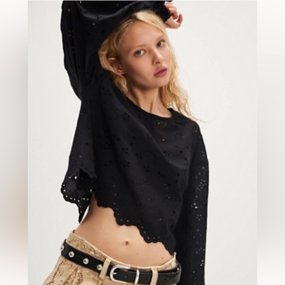 Free People Black Emma Eyelet Top